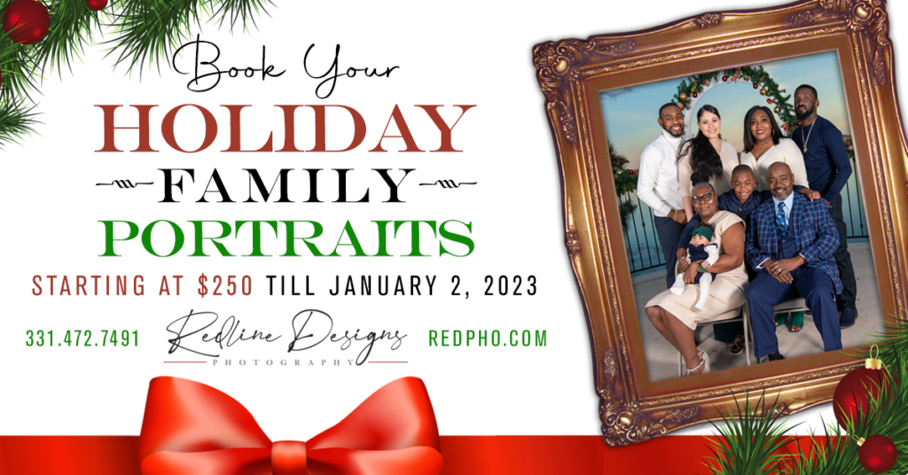 Holiday Family Portrait graphic with family in frame
